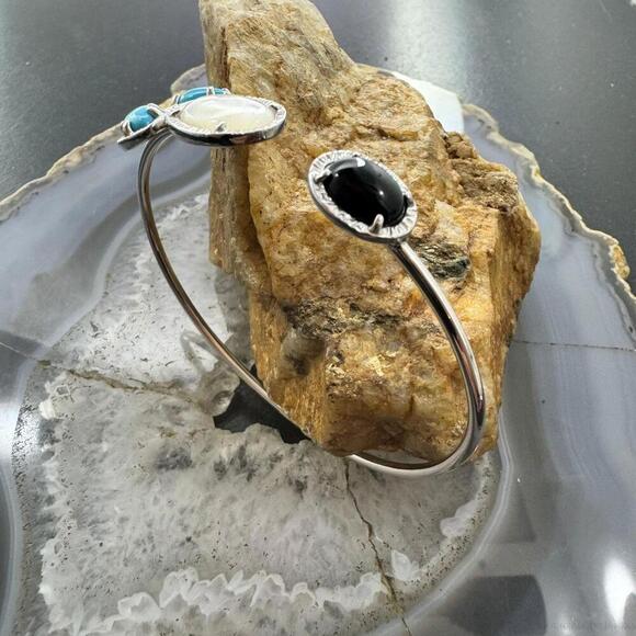 Carolyn Pollack Sterling Silver Turquoise, MOP &Onyx Floating Bracelet For Women - Picture 5 of 10